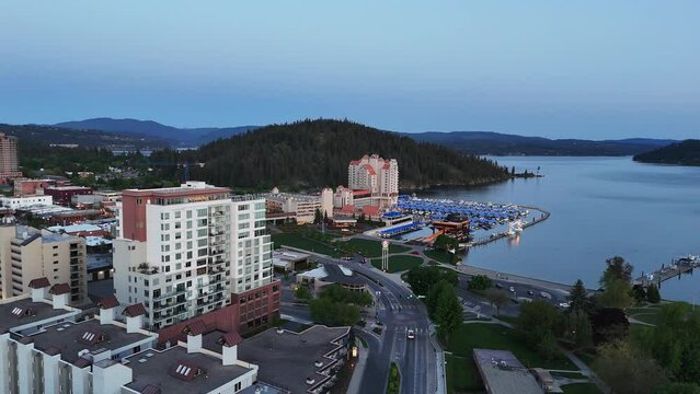 Coeur d'Alene downtown resort hotel aerial