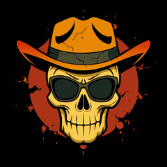a skull with a hat and sunglasses on it that says  cowboy .