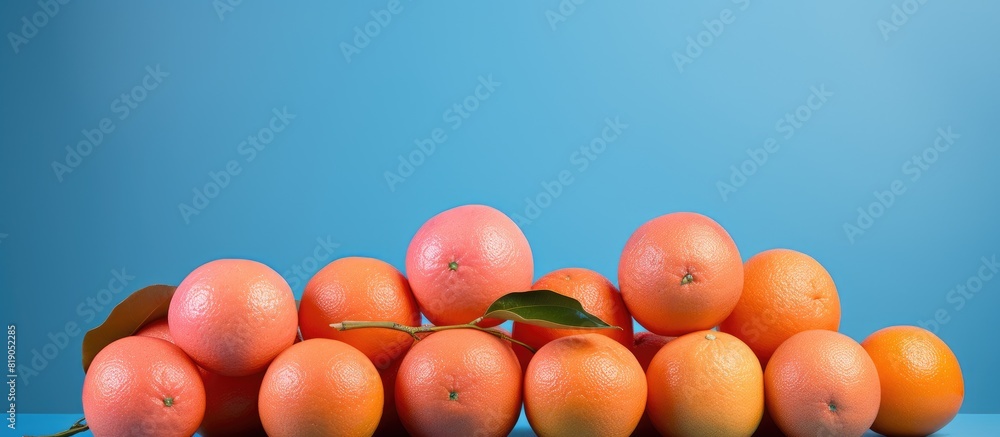 Aufkleber isolated tangerines put diagonally on a pink and blue background with copy space on each side