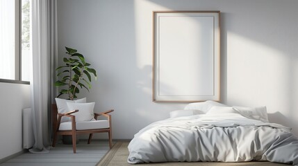 Blank picture frame mockup on wall. Frame mockup. Interior mockup with wall background. Modern interior design. 3D render