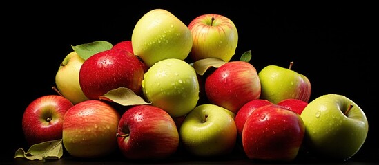 Fruit apples on a black background with place for text Harvest Food photo. copy space available