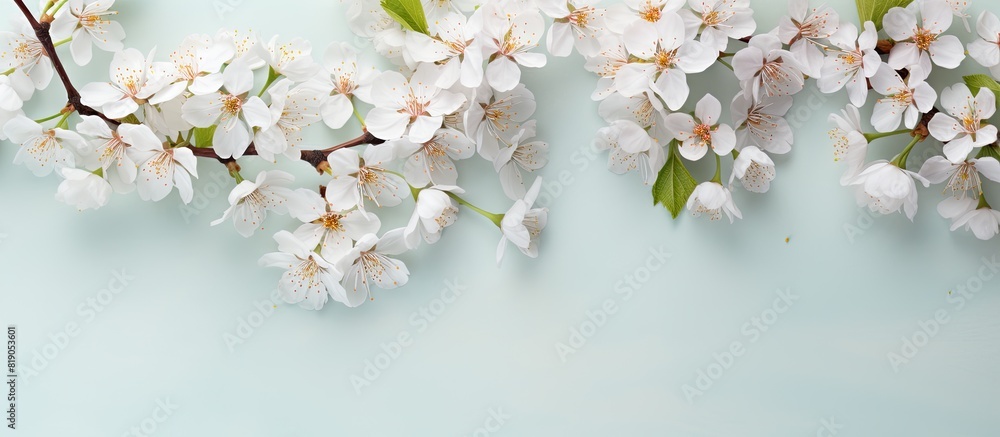 Aufkleber spring seasonal background with white flowers cherry blossom in spring for background or copy space 