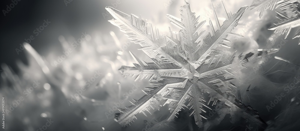 Poster ice crystals macro by refrigerator frost bw. copy space available