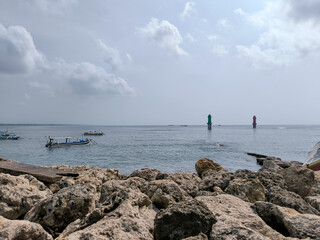 Sanur Beach and Port, Rock and Fishing Boats
