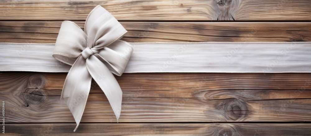 Poster a festive white bow adorns a copy space image of a rustic wooden background