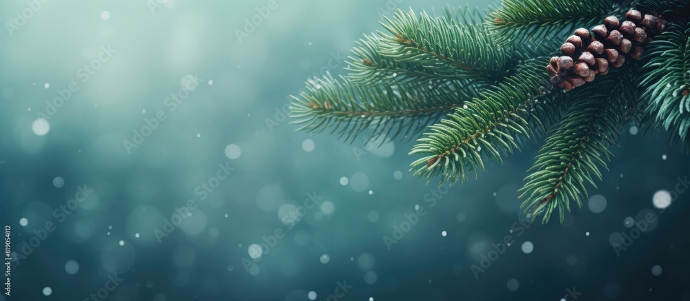 Poster beautiful branch of a christmas tree ready background greeting card with copy space