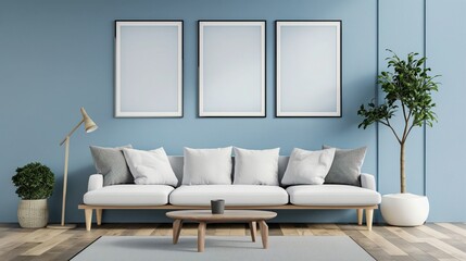 Blank picture frame mockup on wall. Frame mockup. Interior mockup with wall background. Modern interior design. 3D render