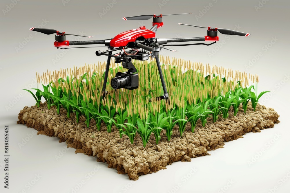Poster smart farming with vector graphic crop husbandry using drone sensors in agriculture for advanced mon