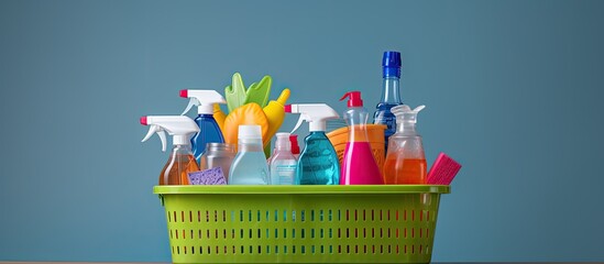Cleaning service Bascet with cleaning product. copy space available