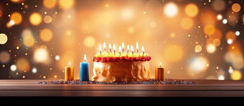 Celebration themed banner featuring a birthday cake with candles providing ample copy space for your desired image