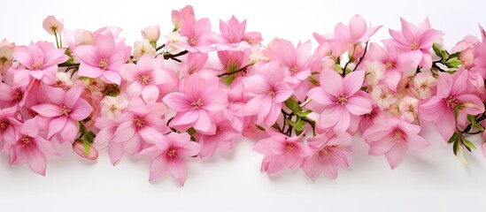 pink flowers on a white background Mock up empty copy space Flat lay top view of flower arrangement