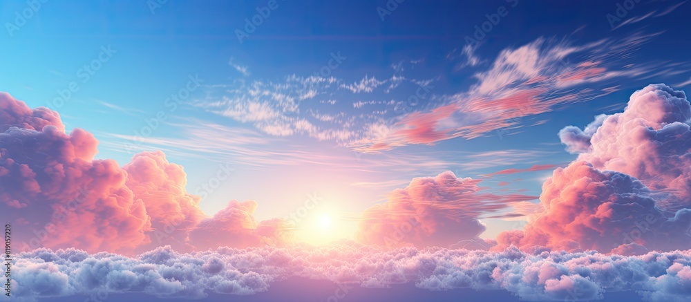 Poster the sky is filled with beautiful sunshine peeking through the clouds creating a captivating blue and