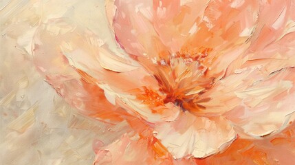 Delicate flower of pastel peach color painted with oil paint. Close up