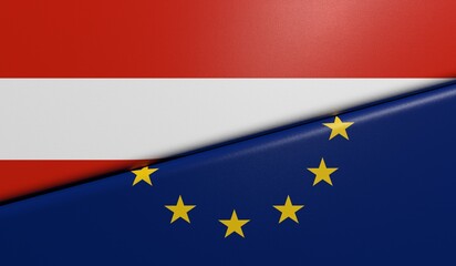 drapeaux Autrichien et Européen plié et collés ensemble avec texture de tissus - rendu 3D