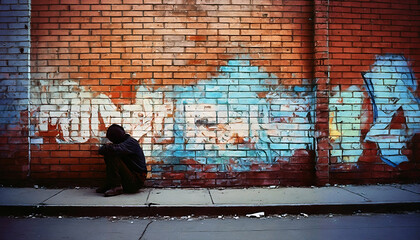 homeless man sitting on the street