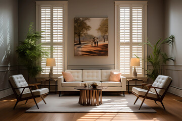 Plantation shutters, classic and versatile window treatments, feature adjustable louvers mounted on a solid frame, providing an elegant and functional solution that allows for precise control of light