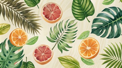 Seamless tropical background with fruits