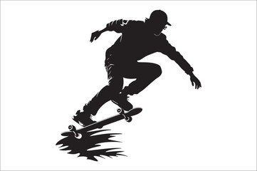 Obraz premium Skateboarders Silhouette Vector Illustration, skateboarders silhouettes Vector collection.