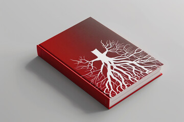 Red Book Mockup with Roots, featuring 'Book Mock Up' on cover, on white background.