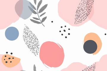 Elegant Composition of Soft Pastel Shapes and Delicate Botanical Elements in a Serene Illustration.