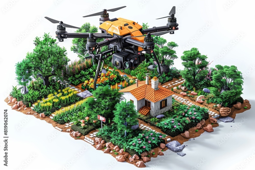 Poster efficient modern garden management using drone technology in smart farming for advanced cultivation 