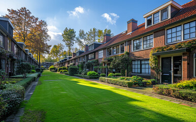 Typical dutch residential houses in the suburbs. Row of modern houses