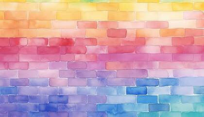 A colorful brick wall with a rainbow pattern