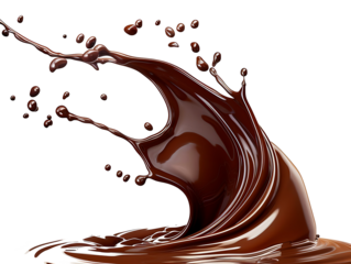 Dark brown Chocolate or cocoa liquid swirl splash with little foundation bubbles isolated on clear png background, liquid fluid element flowing in form of wave