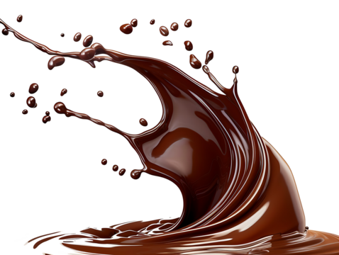 Dark brown Chocolate or cocoa liquid swirl splash with little foundation bubbles isolated on clear png background, liquid fluid element flowing in form of wave