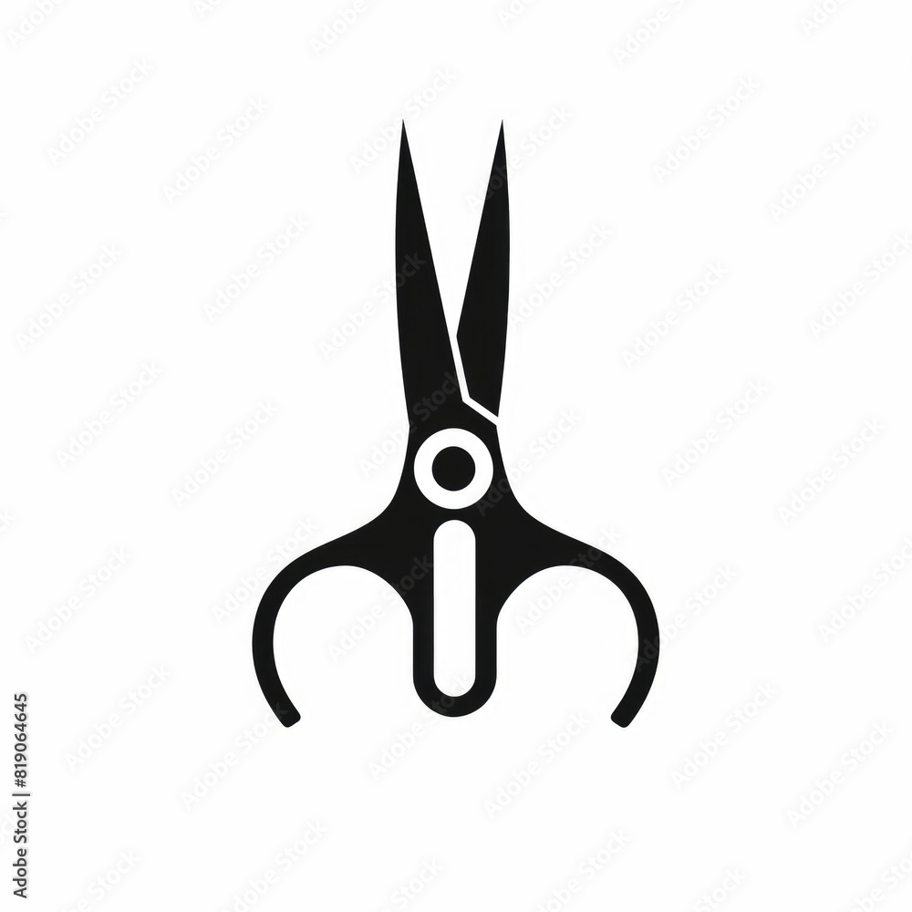 Poster a pair of black scissors on a plain white background, suitable for office or crafting projects