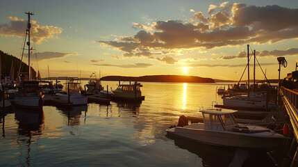 Bar Harbor Pier/Dock , Sunset, Maine, USA.