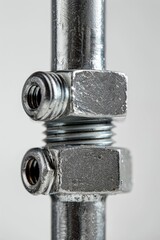 Close up of a metal pipe with two nuts. Suitable for industrial concepts