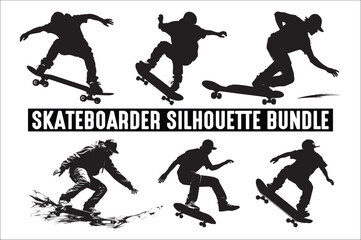Skateboarders Silhouette Vector Illustration, skateboarders silhouettes Vector collection, skateboarder silhouettes.