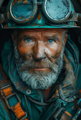 Coal miner with dirty face. A photo of an old coal miner with a dirty face