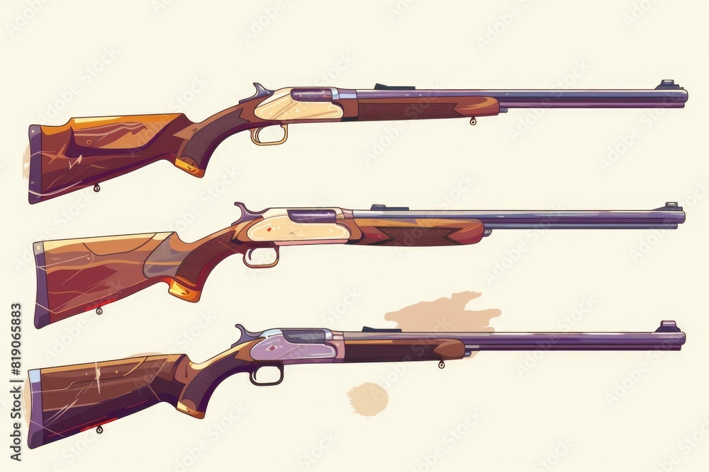 Poster three different types of guns displayed on a plain white background. suitable for firearm or securit