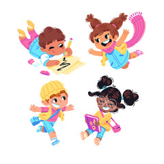 Set de Ilustración de niños jugando (PNG fondo transparente)