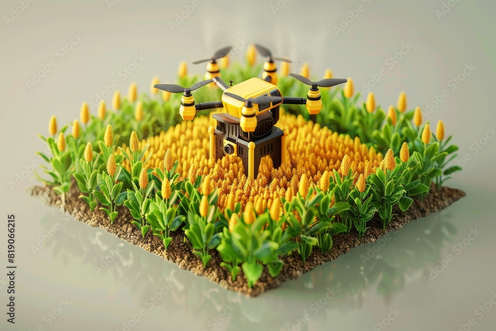 Poster efficient aerial view drone operations in modern farming with environmental technology using advance