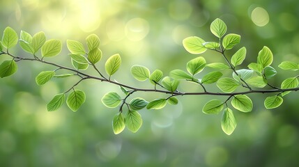 Nature Background Soft, delicate branches with bright green leaves Illustration image,