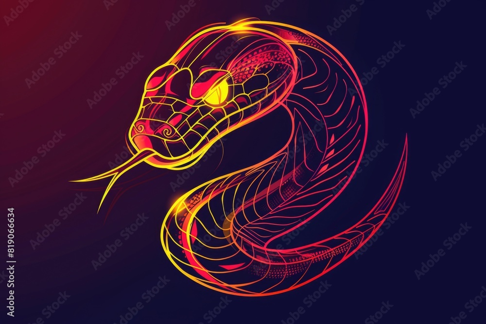 Poster a neon snake on a dark background, suitable for various design projects