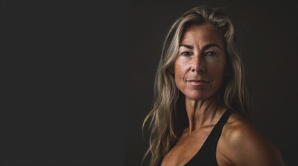 Naklejka premium Mid age woman standing behind a flat background