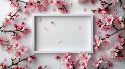 White Frame Surrounded by Pink Sakura Blossoms