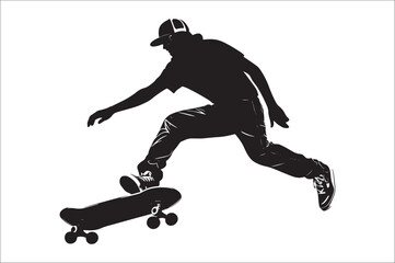 Skateboarders Silhouette Vector Illustration, skateboarders silhouettes Vector collection, skateboarder silhouettes.