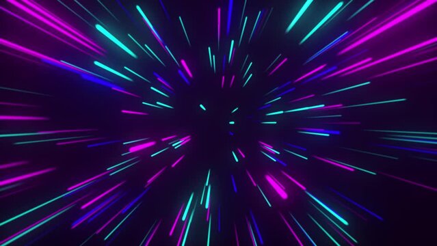 Abstract radial zoom surface of blurred multi color tunnel on white background. Wormhole space tunnel abstract. Motion and space are represented by animated dots and lines