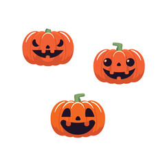 Halloween jack o'lanterns pumpkins icon set illustration with transparent background