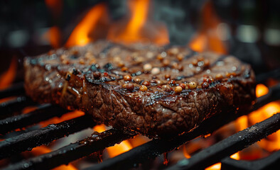 Beef steak on the grill with flames. A grilling steaks on flaming grill