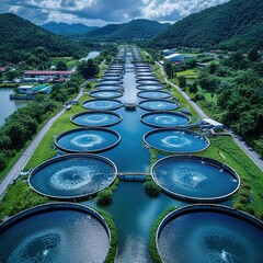 Aerial drone view on modern sewage treatment plant Please provide high-resolution