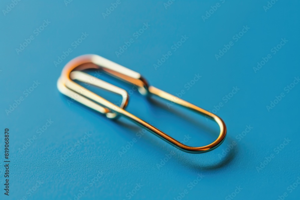 Poster close up of a paper clip on a blue surface. suitable for office and stationary concepts