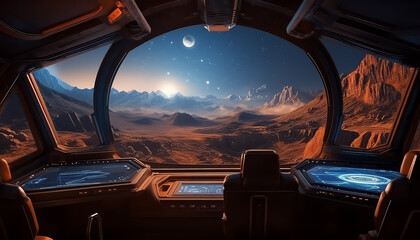 A view of a planet from inside a spaceship