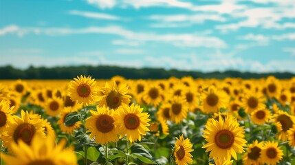 Bright Yellow Sunflower Field with a Turquoise Sky, Summer Vibrance
