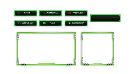 Social Media Kit And Webcam Silver Green Black Theme Overlay Template For Streamer Gaming Content Creator